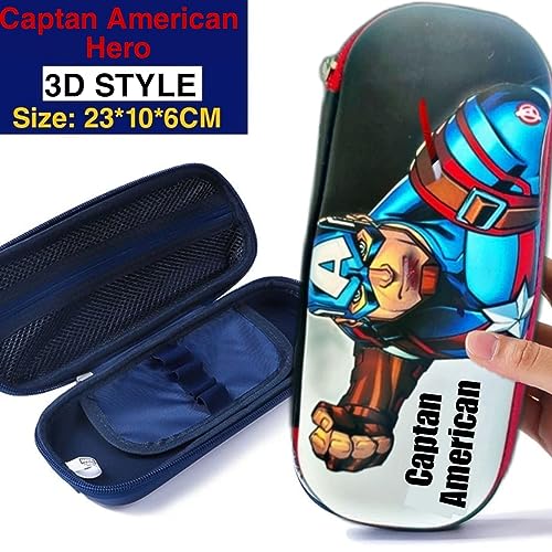 Image of EVA Large Capacity Stationery Box 3D Cartoon Pen Pencil case Multi-Compartment for School Students with Zip Closure -Best Birthday Gift for Girls, Boys & Kids (Captan American)