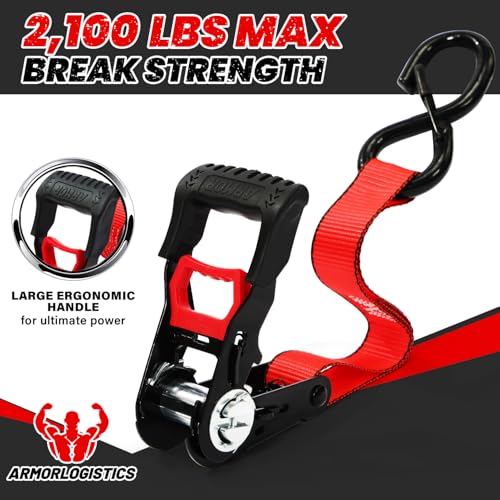 Image of Ratchet Straps (4 Pack) - 1in x 15ft Motorcycle Strap Tie Downs with 15ft Soft Loops - 2,100lb Break Strength Ratchet Tie Down Straps for Motorcycles, Truck, Cargo - Safety S Hook, Storage Bag