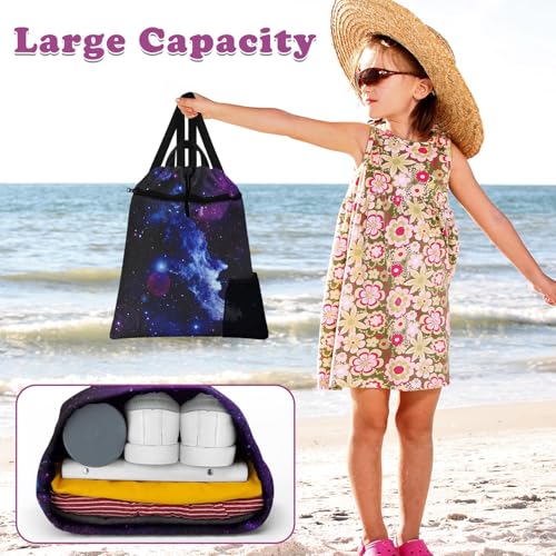 Galaxy Space Drawstring Backpack, 15” x 17” Waterproof Swim Bag for Beach Swimming Pool, Lightweight Foldable Gym Bag with Water Bottle Holder for Sports Travel4