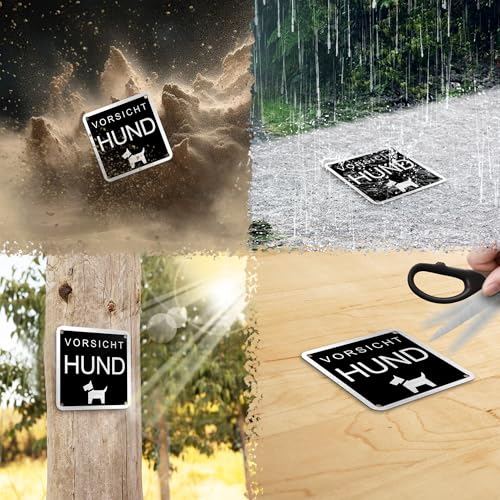 TAKULA 10 * 10cm Vorsicht Hund Schild, Warnschilder Hunde, Hundewarnschild, Kleines Metallschild Hund, Doppelmontage (Bohrung+Klebeband) | 2 Stück