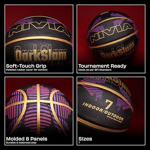 Image of Nivia Dark Slam Basketball, for Men & Women, Durable Molded Rubber Ball with Pebbled Grip, Butyl Bladder, for Indoor & Outdoor Play (Size 7, Multicolor)