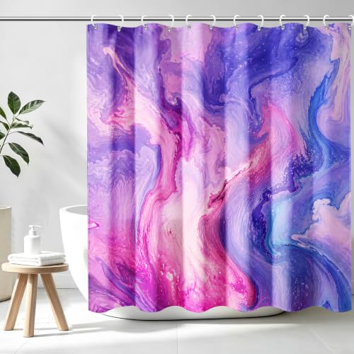 Aimego Purple Shower Curtain Pink and Purple Tie Dye Marble Shower Curtains Set with 12 Hooks for Bathroom Decor Accessories Bathtub Curtain, 72"x72"