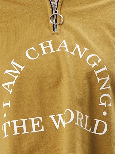Image of Dolce Crudo Women's Olive Round Neck Full Sleeve Solid Boxy Printed Crop Sweatshirt