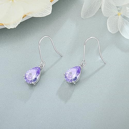 925 Sterling Silver 7x10MM Teardrop Birthstone Earrings, Solitaire Dangle Fish Hook Earrings for Women, Prom Jewelry Gifts 5