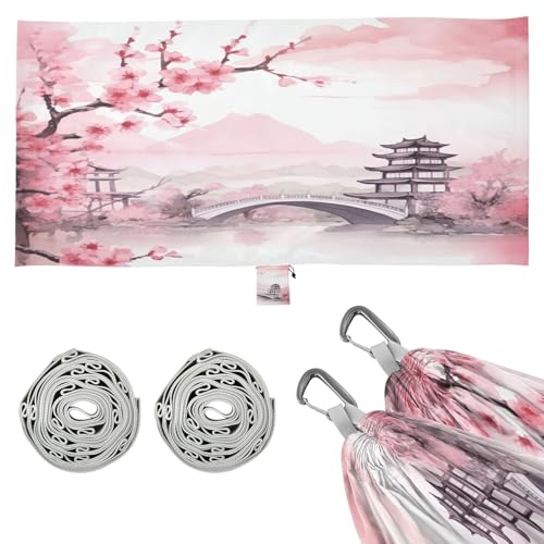 SDMKA Asian Style Pink Camping Hammock, 330 lbs with 2 Tree Straps, Carry Bag, Single Portable Hammock for Outdoor/Indoor, Hiking, Beach, Backpacking, Travel