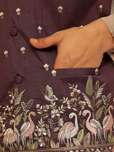Image of SOJANYA (Since 1958 Men's Silk Blend Exquisite Daman Embroidered Nehru Jacket