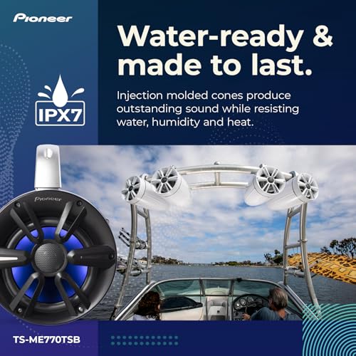 Image of PIONEER TS-ME770TSB 7.7 inch Wakeboard Tower Speakers (Pair, Black Sport Design) - 250W, RGB LED Lighting, Water Resistant Marine Speaker System Upgrade for Boats and Other Outdoor Audio Systems