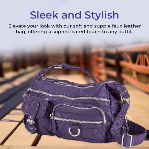 Vegan Leather Bag w/Multiple Pockets, Double-Zip Top, Lined Compartments - Adjustable Buckle Strap, Reinforced Bottom3