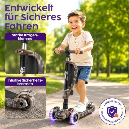 Image of Hurtle 3-Wheeled Scooter for Kids - Wheel LED Lights, Adjustable Lean-to-Steer Handlebar, and Foldable Seat - Sit or Stand Ride with Brake for Boys and Girls Ages 1-14 Years Old