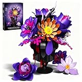 Gothic Rose Bouquet Building Set with Bleeding Vase, Purple Rose Gothic Flowers Building Toy, Horror Home Decor Compatible with Lego Flowers Sets, Halloween Decorations Gift for Adults, 947 PCS