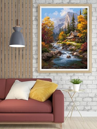 Image of 14CT Counted Cross Stitch Kits for Adults Advanced Mountains Lake Printed Stamped Cross Stitch Kits for Adults (Mountain Lake 3)