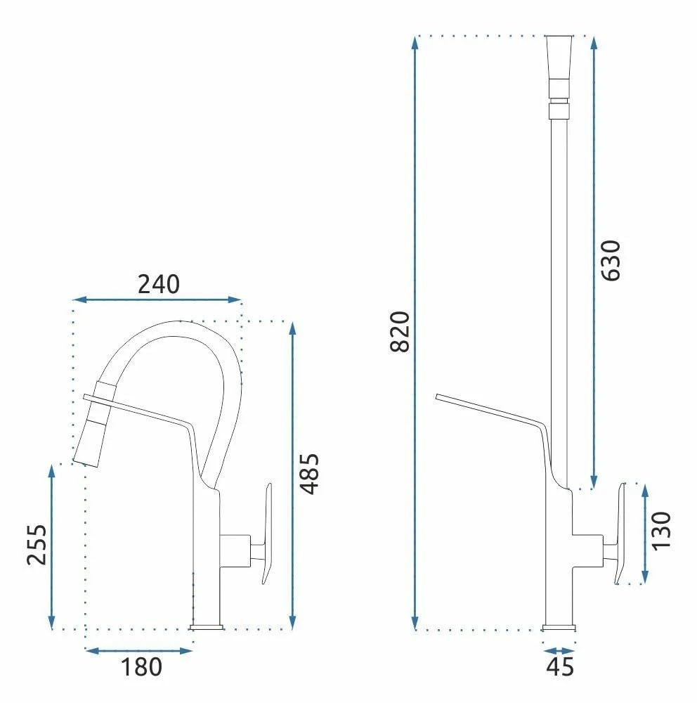 Rea - Küchenarmatur Castor - Schwarz, Gebürstetes Kupfer - Messing - 18x24x48,5 cm