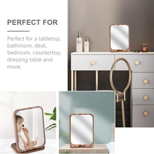 Miniatura 3 de Beaupretty Espejo de maquillaje plegable para escritorio, espejo de maquillaje con soporte, espejo de escritorio de madera, mesa plegable,