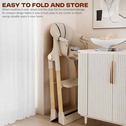 Image of Baybee 3-in-1 Premium Convertible High Chair for Kids, Babies & Toddlers | Foldable Baby Feeding Chair with 5-Point Safety Harness, Adjustable & Removable Tray, Easy-to-Clean Design | Portable Dining Chair (Beige)