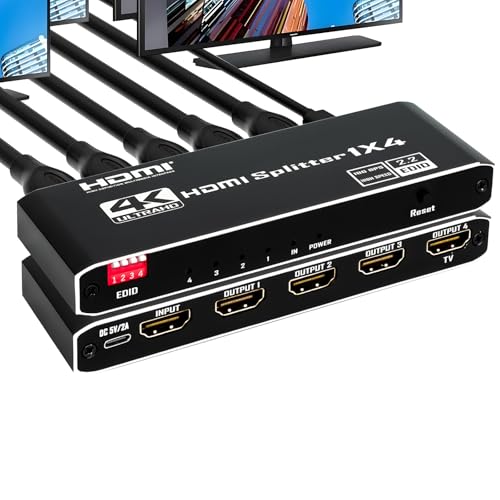 HDMI 2.0 分配器 1入力4出力 HDMIスプリッター 4K@60Hz 4画面同時表示 HDCP2.2解除 RGB 8:8:8 HDMI増設 オーディオ同期 複数出力 RGB/HDR10+/3D対応 PS5|Xbox|fire tv stick|HD