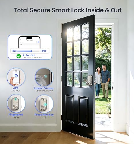 Image of Veise VE018 Smart Knob Handle Lock - Fingerprint, App Control, Keyless Entry for Front Door and Bedroom, Electronic Digital Keypad, Auto Lock, Remote Access Sharing, Easy Installation, Satin Nickel