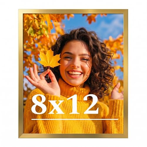 Veleclo 8x12 Picture Frame for Wall Display 8x12 Gold Picture Frame with Shatter Resistant Plexiglass Stable and Sturdy 8 x 12 Poster Frame for Wall Display Handpicked Gift Collection 1 Pack