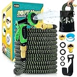 Flexibler Gartenschlauch 15M, Dehnbarer Gartenschlauch mit 10-Funktions-Düse, Wasserschlauch flexibel mit 4-Lagen Latex & 3750D Gewebe, Knickfrei & Leicht für Garten & Auto,Grün