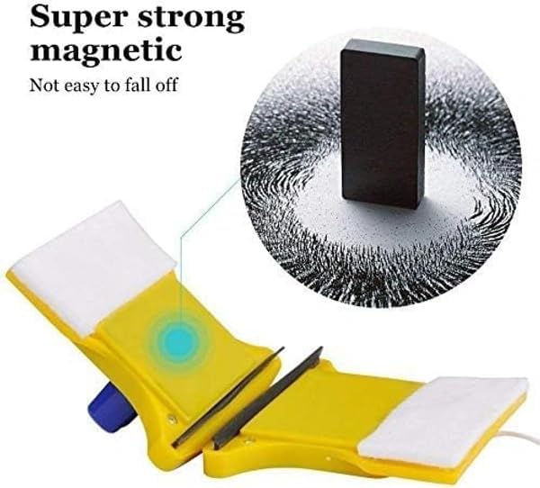 Image of Magnetic Window Glass Cleaner Double-Sided Megnetic Wiper Cleaning Pads Double-Face Window Cleaning Brush for Sliding Windows & High Rise Glass With 2 Extra Cleaning Cotton Squeegees (Yellow)