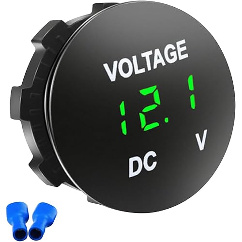Battery Voltage Meter, DC 12V Waterproof Voltage Meter Tester, LED Digital Display Voltage Gauge Meter, Battery Monitor Indicator, Round Panel Voltage Gauge for Car Motorcycle Boat (Green)