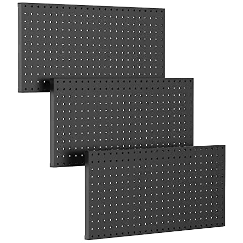 TORACK 3Pcs Metal Pegboard Panels for Wall Garage Utility Tools Pegboard Storage System for Workbench, Shop, Modular Peg Board Organizer Board Kit(Pack of 3, Black) Cover