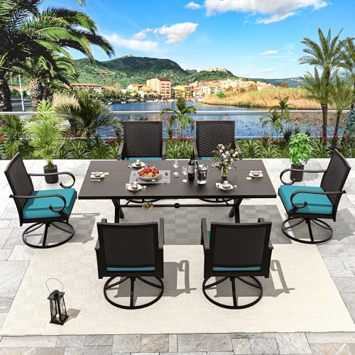 Trumbeak 7-Piece Patio Dining Set Outdoor Conversation Set,Metal Outdoor Furniture Set with Umbrella Hole Cut-Out 78.7