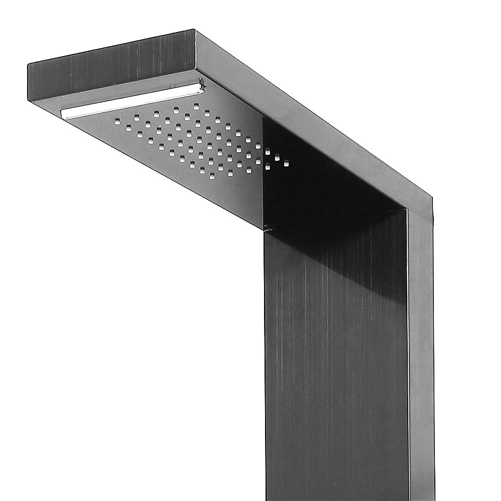 Kolumna Prysznic HUOLE Ze Stali Nierdzewnej 304 Szczotkowany Panel Mixer Nowoczesny Wielofunkcyjny Głowica Prysznic Hydromasaż Wodospad Prysznic (15*47*130 cm czarny)