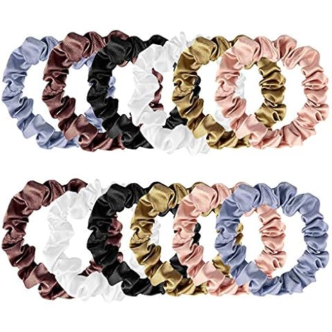 KINMINGZHU, 12 Pieces Silk Hair Scrunchies Silk Hair Tie Elastic Ponytail Holders for Women Girls Hair Accessories-002 Cover