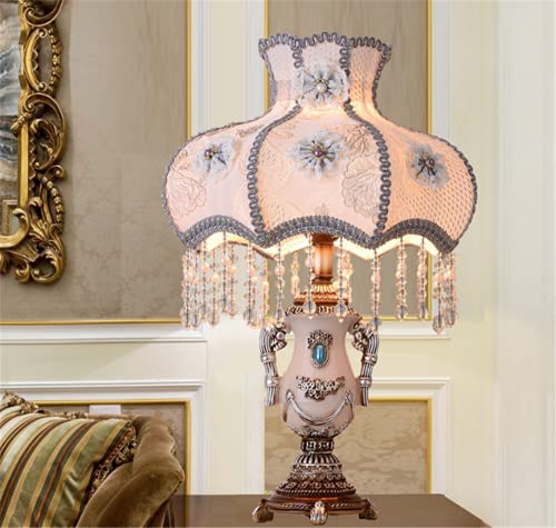 Best To Buy Classical Tiffany European Style Table Lamp,Retro Fabric Bedside Lamp Handmade Princess Victorian Style Creative Spherical Resin Lamp Body Desk Lamp #TOP2