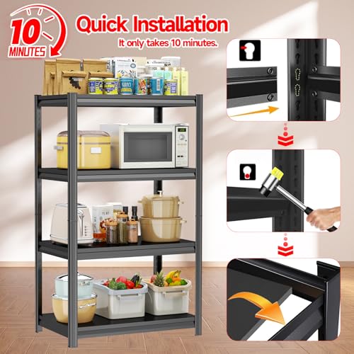 Image of 4 Tier Kitchen Storage Shelf, Kitchen Organizers Space Saving All Steel Freestanding Rack, Heavy Duty Metal Shelving Unit, Adjustable Open Shelf for Pantry Organizers and Storage. 54 inchHx23.6 inchWx13.8 inchD