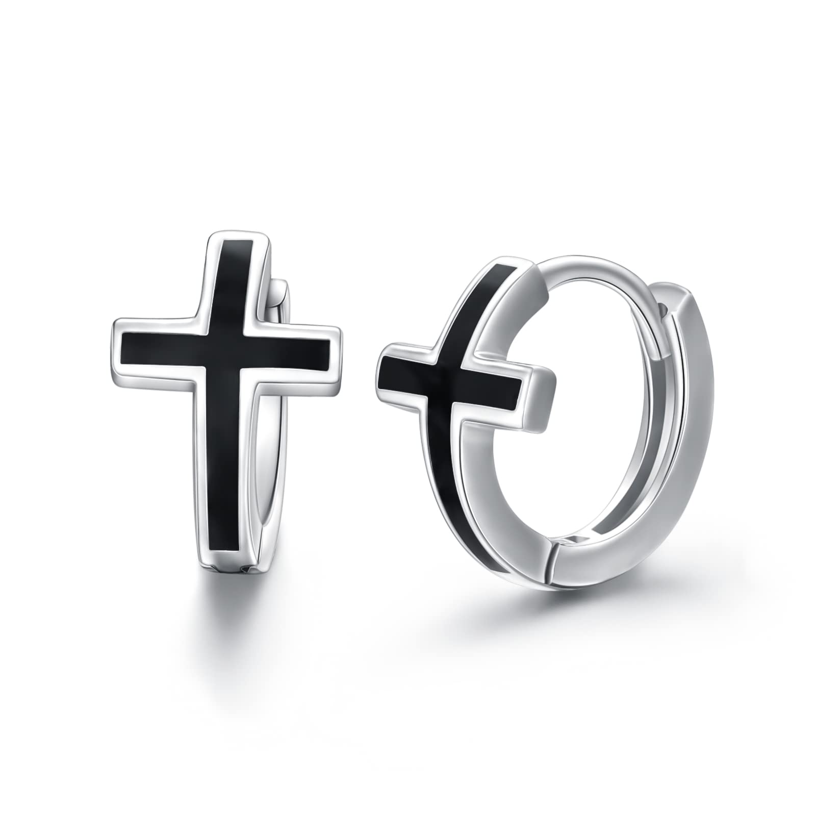 Kreuz Huggie Ohrringe aus Sterling Silber Hypoallergen Kreuz Creolen für Männer und Frauen