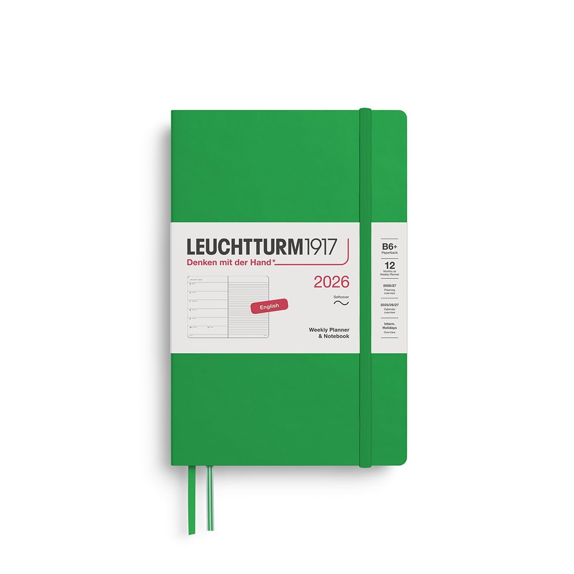 LEUCHTTURM1917 372688 Weekly Planner & Notebook Paperback (B6+) 2026, Softcover, 12 Months, Spring Leaf, English