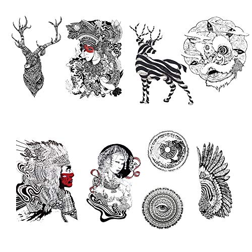 9 Creative Design Temporary Tattoos by Inktells 2020 new,Waterproof Removable fake tattoos for Women Men Adult Kids Boys Girls,Neck Back Arm Hand Stickers about Amimal Deer Oriental Culture(4 sheets)