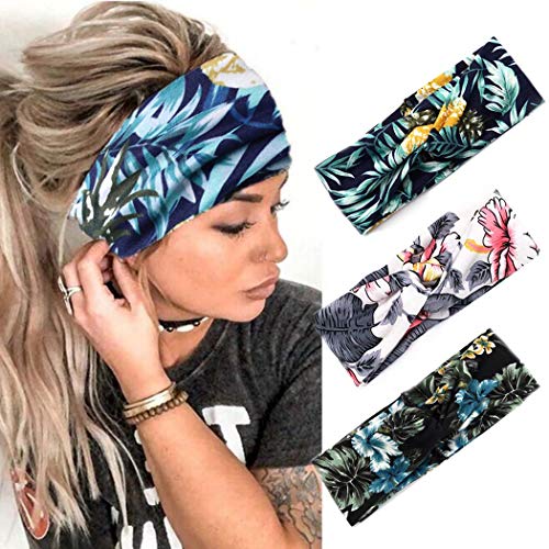Jeairts Boho Bandeau Headbands Criss Cross Fabric Hair Bands Cotton Twisted Turban Head Wraps Fashion Yoga Hair Accessories for Women and Girls (Leaf)