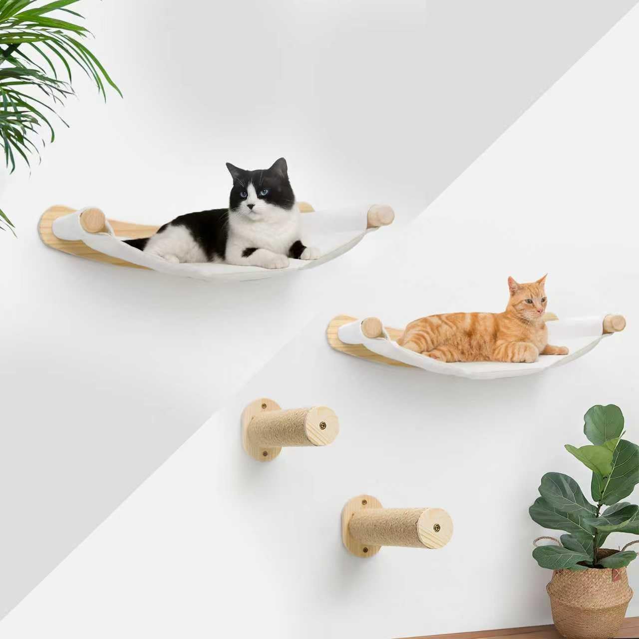 2 Pcs Cat Wall Hammock, Cat Climbing Shelves with 2 Steps, Wall Mounted Furniture Bed and Perches for Climbing, Sleeping, Playing, for Indoor Large Cats or Kitty