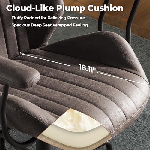 Image of ovios Ergonomic Office Chair, Mid Back Faux Leather Executive Chairs with Armrests, Comfy Mid-Century Modern Swivel Rolling Computer Armchair (Dark Grey, Suede Leather)