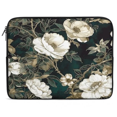 Funda para laptop de 17 pulgadas con diseño floral blanco maletín impermeable de neopreno