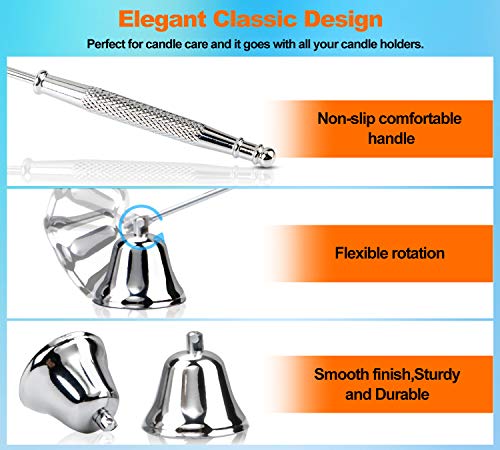 GOSGOONE Candle Snuffer, Elegant Candle Extinguisher with Long Handle, Hinged Candlesnuffers Wick Snuffer Candle Accessory for Putting Out Candle Flame Safely, Candle Stopper with Storage Bag (Silver) - Image 4