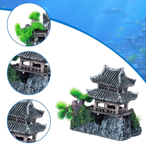 Image of Saim Large Aquarium Decor Set - Resin Castle & Mountain Stone, 2Pack | Resin Castle and Mountain View Stone Ornament, Fish Tank Rock Decor & Aquatic Plant Background, Freshwater /Saltwater Tanks