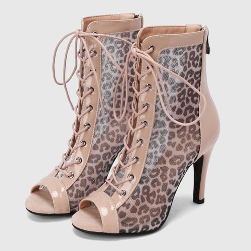 Lace Up Peep Toe Heeled Sandals For Womens Fashion Leopard Stilettos High Heel Dance Dress Ankle Booties3