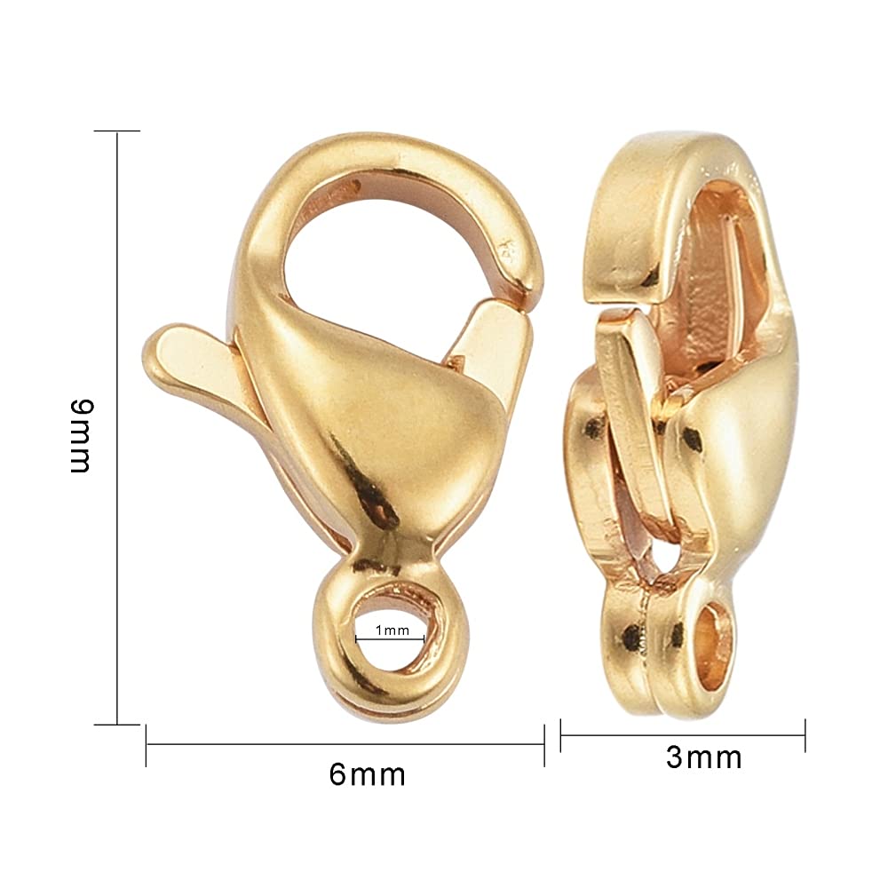 DanLingJewelry 100Pcs Grade A 304 Stainless Steel Lobster Claw Clasps Golden Color 9x6x3mm Hole: 1mm, 100pcs, 9x6x3mm - Image 2