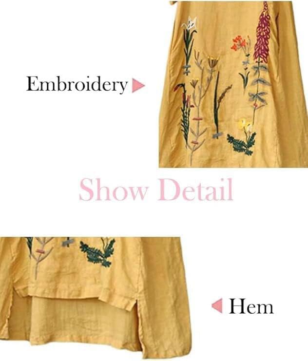 Minibee Women's Embroidered Linen Dress Summer A-Line Sundress Hi Low Tunic Clothing - Image 6