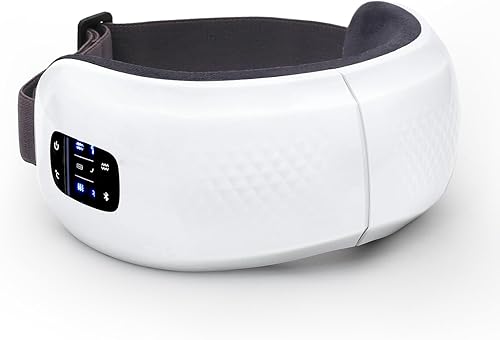 Masajeador de ojos con calor, masajeador inteligente de ojos con música Bluetooth para migrañas, máscara de ojos calentada con bolsa de aire,