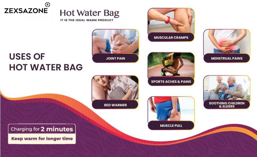 Image of ZEXSAZONE Soft Plush Bunny Hot Water Bag | 1.5 L Electric Heating Pad for Pain Relief | Reusable Hot Pack for Back, Neck, & Period Pain | Cute Soft Toy Cover | Men & Women