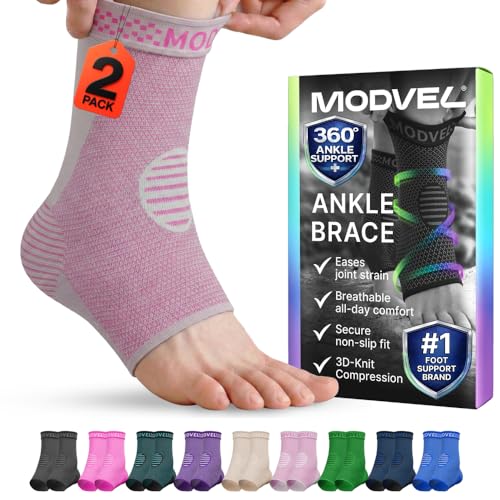 Image of MODVEL 2 Pack Ankle Brace Compression Sleeve | Injury Recovery, Joint Pain and More | Achilles Tendon Support, Plantar Fasciitis Foot Socks with Arch Support