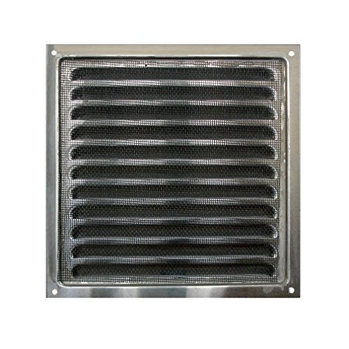 DEMLOU - Square Anodised Aluminium Louvre Air Ventilation Grille 20 x 20 cm with Mesh - Wall or Door Air Vent for Indoor or Outdoor Use - Image 3