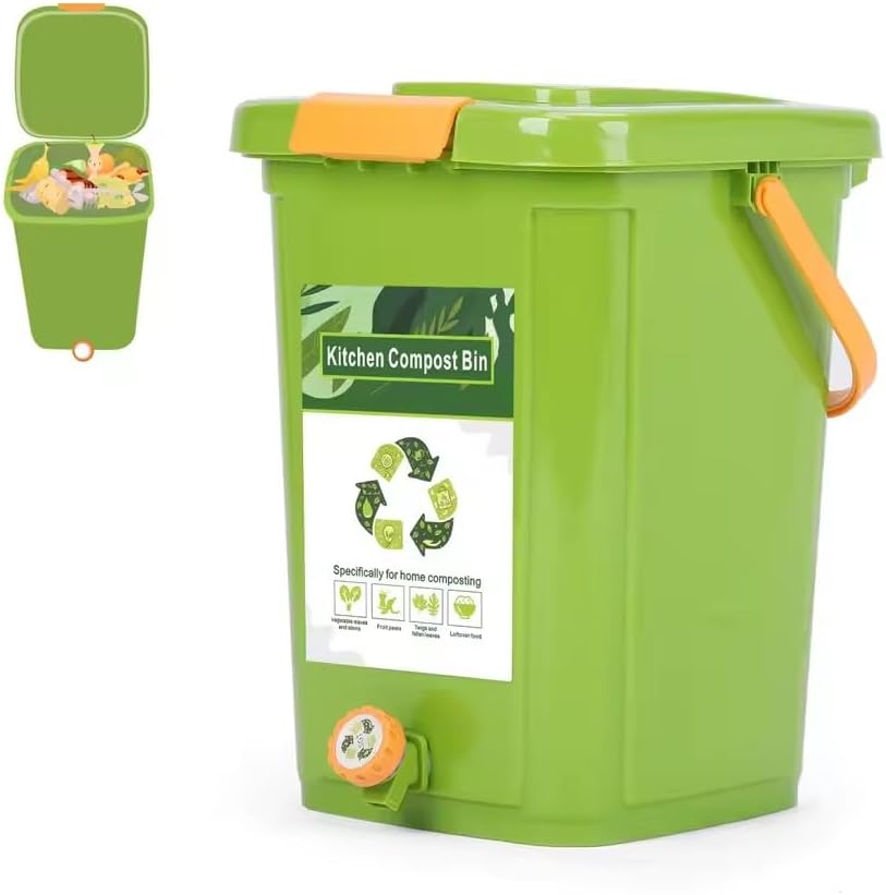 Kitchen Compost Bin, 20L Capacity, PP Material, 15.3 x 11.4 x 11 inches, Green