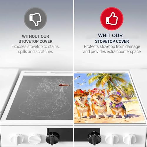 Image of HOMETITUTE Summer Stove Top Cover 28x20 Beach Dogs Heat Resistant Protector