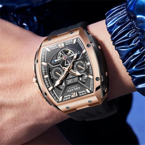 Image of OLEVS Luxury Watches for Men Black Mechanical Wrist Watch Self Winding Automatic Tourbillon Watches Skeleton Waterproof Mens Wrist Watch