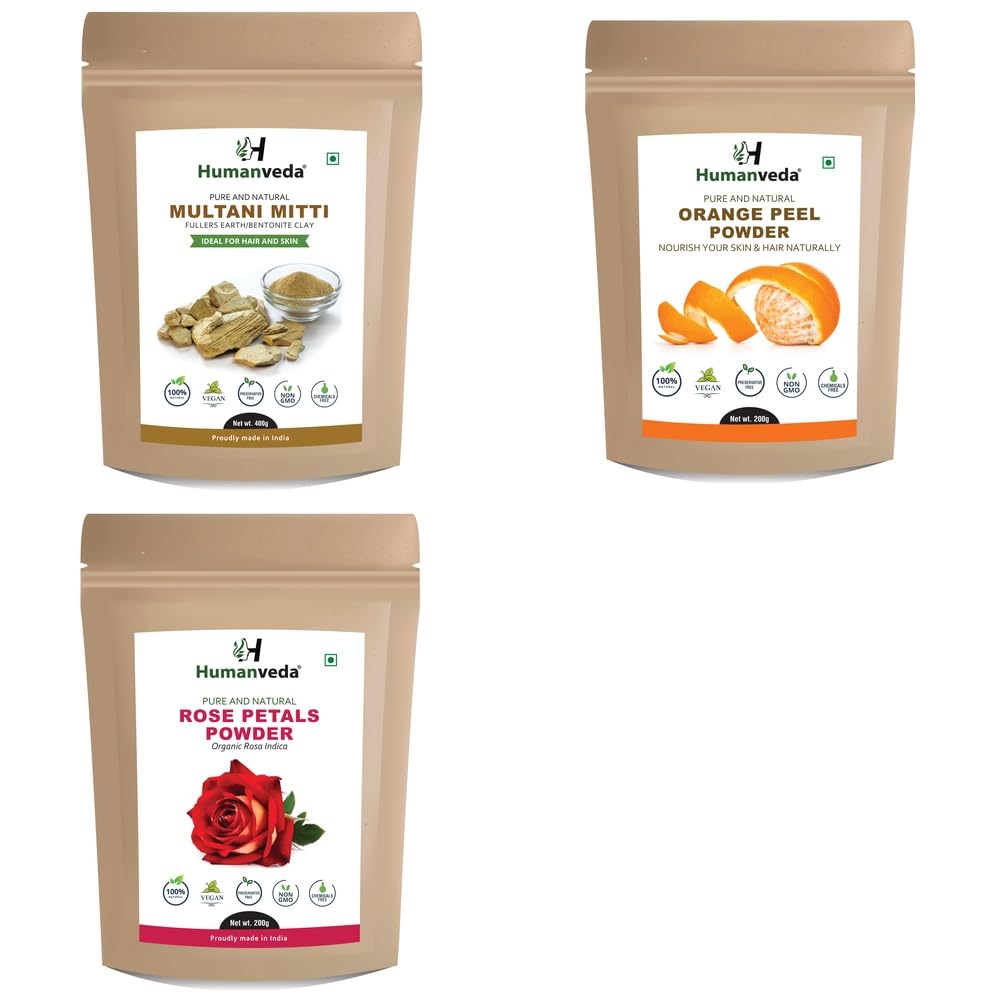 Pure Multani Mitti Fuller's Earth, Orange Peel Powder and Rose Petal Powder Combo Pack for Comprehensive Hair Care and Radiant Glowing Skin Rejuvenation 100% Natural Organic Herbal Fine Powder Face-image-8
